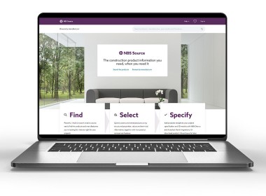 NBS Source - The Future of Construction Product Information being displayed on a laptop