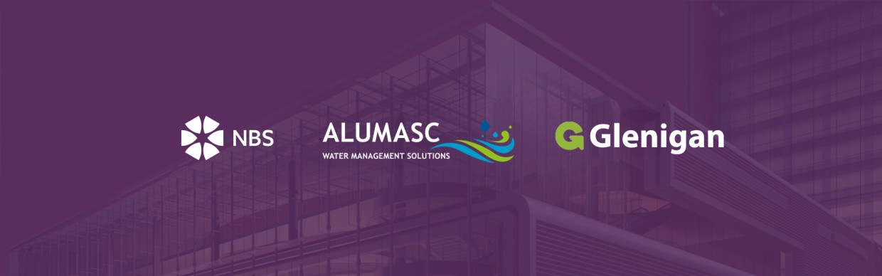 NBS and Alumasc logos on purple background