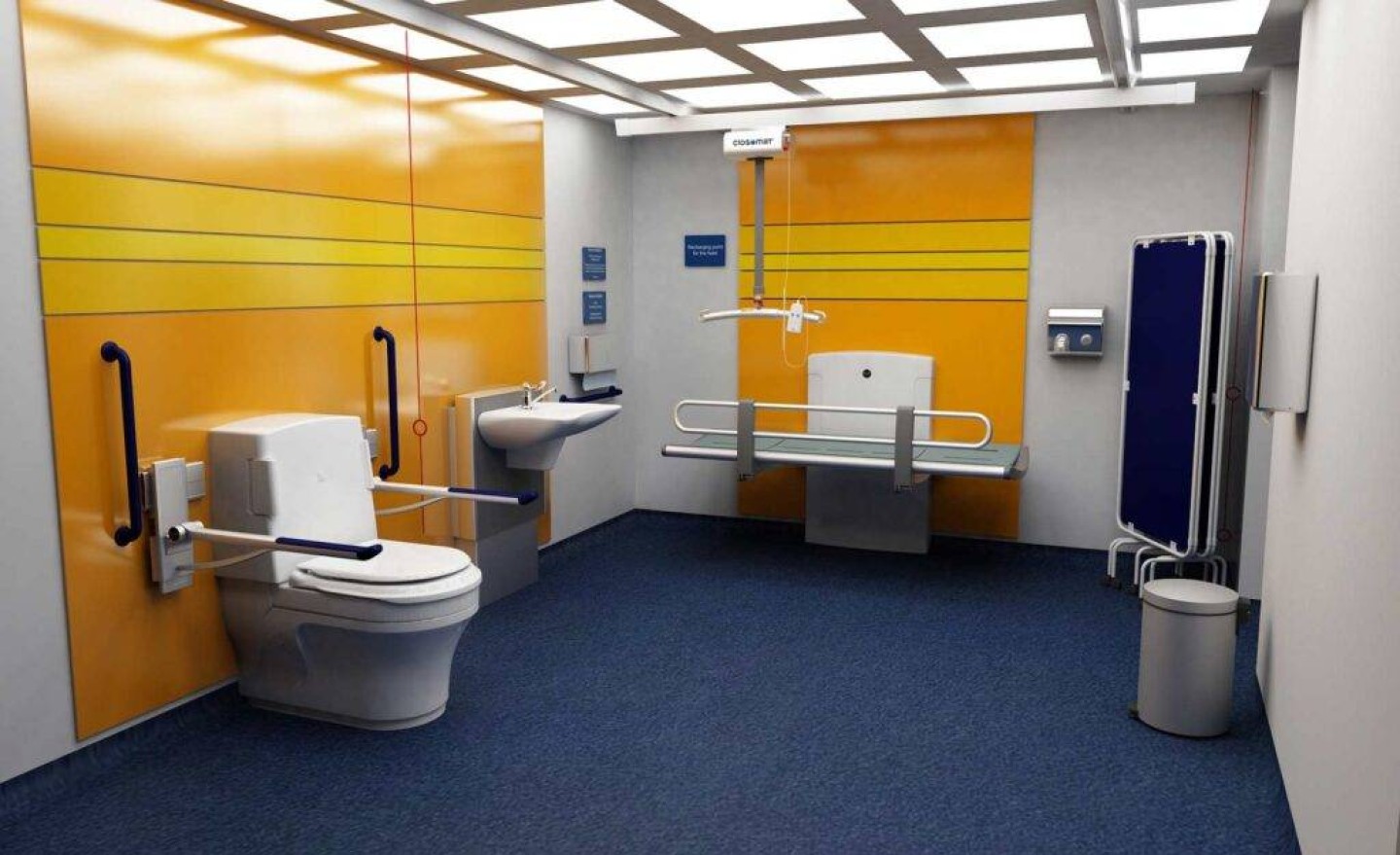 Accessible toilet with yellow walls