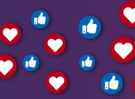 Hearts and Thumb icons on a purple background
